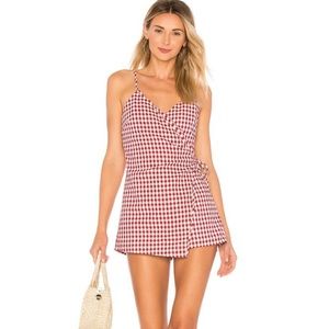Superdown Scotty Wrap Romper in Red Gingham